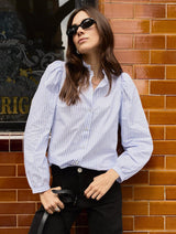 Immaculate Vegan - Baukjen Debbie Organic Cotton Stripe Blouse | Blue & White Stripe