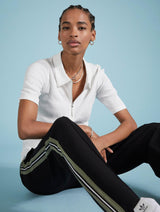 Immaculate Vegan - Baukjen Petite Marjorie Side Stripe Ponte Trousers | Caviar Black & Khaki