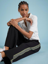 Immaculate Vegan - Baukjen Petite Marjorie Side Stripe Ponte Trousers | Caviar Black & Khaki