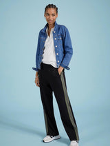 Immaculate Vegan - Baukjen Petite Marjorie Side Stripe Ponte Trousers | Caviar Black & Khaki