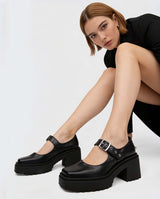 Immaculate Vegan - Bohema Mary Jane Women's Squared Vegea Grape Leather Vegan Pumps | Black