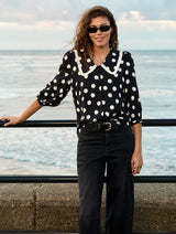 Immaculate Vegan - Baukjen Sosha LENZING™ ECOVERO™ Printed Collar Detail Blouse | Black Polka Dot