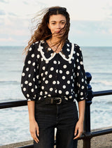 Immaculate Vegan - Baukjen Sosha LENZING™ ECOVERO™ Printed Collar Detail Blouse | Black Polka Dot