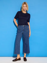 Immaculate Vegan - Baukjen Jena Organic Cotton Stretch Wide Crop Jeans | Washed Indigo