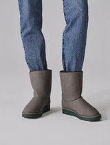 Immaculate Vegan - New Orchard Classic Vegan Faux Sheepskin Medium Boots | Grey With Green Sole