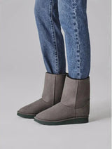 Immaculate Vegan - New Orchard Classic Vegan Faux Sheepskin Medium Boots | Grey With Green Sole