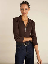 Immaculate Vegan - Baukjen Organic Cotton Zip Collar Top | Dark Chocolate