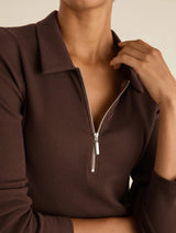 Immaculate Vegan - Baukjen Organic Cotton Zip Collar Top | Dark Chocolate