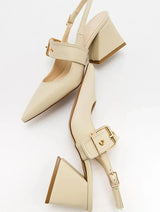 Immaculate Vegan - Prologue Shoes Nepido - Off-White Pointed Toe Backless Block Heel Shoe (Women)