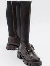 Immaculate Vegan - Prologue Shoes Chapel - Brown Leather Buckle Stretch Detail Boot (Women)