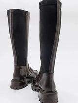 Immaculate Vegan - Prologue Shoes Chapel - Brown Leather Buckle Stretch Detail Boot (Women)