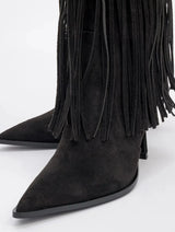 Immaculate Vegan - Prologue Shoes Gueras - Black Fringed Pointed Toe High Heel Boot (Women)