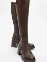Immaculate Vegan - Prologue Shoes Moreni - Cognac Block Heel Knee-High Boot (Women)