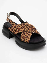 Immaculate Vegan - Prologue Shoes Lungo Leopard Cross‑Strap Wedge Sandal (Women)