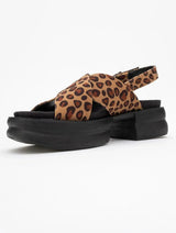 Immaculate Vegan - Prologue Shoes Lungo Leopard Cross‑Strap Wedge Sandal (Women)