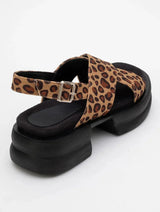 Immaculate Vegan - Prologue Shoes Lungo Leopard Cross‑Strap Wedge Sandal (Women)