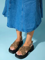 Immaculate Vegan - Prologue Shoes Lungo Leopard Cross‑Strap Wedge Sandal (Women)