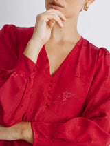 Immaculate Vegan - Albaray Red Jacquard Satin Short Dress