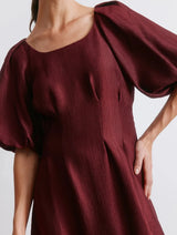 Immaculate Vegan - Albaray Burgundy Crinkle Satin Midi Dress