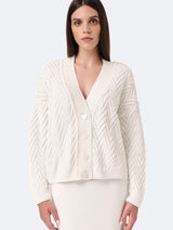 Immaculate Vegan - Mila.Vert Knitted herringbone line cardigan White / L-XL