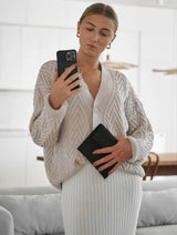 Immaculate Vegan - Mila.Vert Knitted herringbone line cardigan Taupe / L-XL