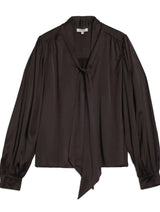 Immaculate Vegan - Albaray Chocolate Satin Tie Neck Blouse