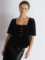 Immaculate Vegan - Albaray Diamante Velvet Puff Sleeve Top