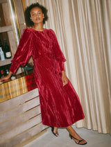 Immaculate Vegan - Albaray Crushed Deep Red Velvet Midi Dress