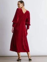 Immaculate Vegan - Albaray Crushed Deep Red Velvet Midi Dress
