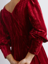 Immaculate Vegan - Albaray Crushed Deep Red Velvet Midi Dress