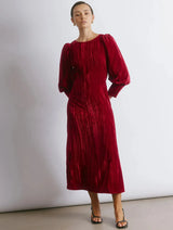 Immaculate Vegan - Albaray Crushed Deep Red Velvet Midi Dress
