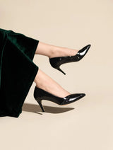 Immaculate Vegan - AGAZI Ivo Midi Vegan Mushroom Leather Heels | Black Glitter UK3 / EU36 / US5