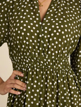 Immaculate Vegan - Baukjen Christine Printed Midi Dress | Dark Olive Polka