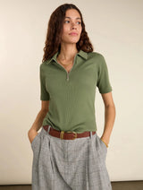 Immaculate Vegan - Baukjen Ivy Organic Rib Zip Collar Top | Green