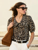 Immaculate Vegan - Baukjen Courtney Organic Cotton Collar Blouse | Brown Leopard