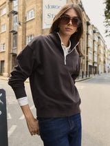 Immaculate Vegan - Baukjen Maddox Organic Cotton Half Zip Sweatshirt | Dark Chocolate