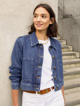 Immaculate Vegan - Baukjen Kristi Organic Cotton Cropped Denim Jacket | mid Wash Indigo