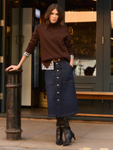 Immaculate Vegan - Baukjen Bobbie Organic Cotton Stretch Denim Midi Skirt | Dark Indigo