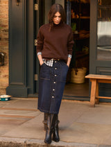 Immaculate Vegan - Baukjen Bobbie Organic Cotton Stretch Denim Midi Skirt | Dark Indigo