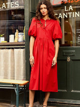 Immaculate Vegan - Baukjen Rose Organic Cotton Tie Midi Dress | Crimson Red