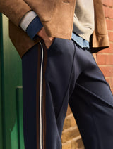Immaculate Vegan - Baukjen Marjorie Side Stripe Ponte Trousers | Navy & Dark Chocolate