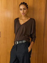 Immaculate Vegan - Baukjen Ella Relaxed V-Neck Top | Dark Chocolate