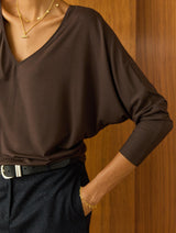 Immaculate Vegan - Baukjen Ella Relaxed V-Neck Top | Dark Chocolate