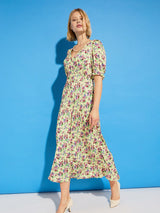 Immaculate Vegan - Baukjen Lottie LENZING™ ECOVERO™ Satin Midi Tea Dress | Butter Floral