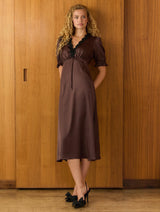 Immaculate Vegan - Baukjen Valleta Vegan Satin Lace Trim Midi Dress | Brown