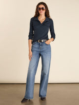 Immaculate Vegan - Baukjen Allie Organic Cotton Rib Collar Top | Navy