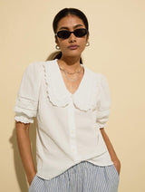 Immaculate Vegan - Baukjen Marti Organic Cotton Broderie Detail Blouse