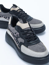 Immaculate Vegan - Prologue Shoes Ida Vegan Leather Platform Leopard Sneakers | Dark Grey