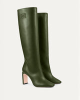 Immaculate Vegan - BIKKOU 8.30am Cactus Leather Vegan High Knee Heeled Boots | Dark Green