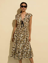 Immaculate Vegan - Baukjen Philippine LENZING™ ECOVERO™ Printed Tie Detail Dress | Brown Cheetah